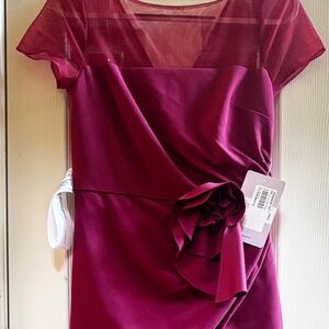 Burgundy satin sheath dress by JS Collections.